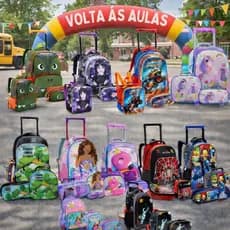 Mochila com Rodinhas + Lancheira + Estojo Escolar Infantil Kit 3 Peças Personagens Desenhos