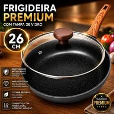 Frigideira Panela 26cm Antiaderente Reforçada Com Tampa De Vidro Linha Premium