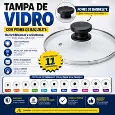Tampa De Vidro Temperado Com Puxador Todos Tamanho N° 12,14,16,18,20,22,24,26,28,30,32 CM Universal Alça