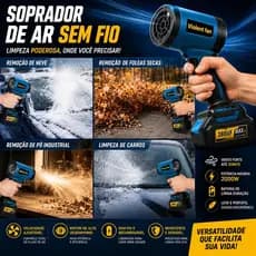 Ventilador Soprador Elétrico Turbo Portátil Recarregável Alta Potência Multiuso Limpeza de Folhas e Oficina