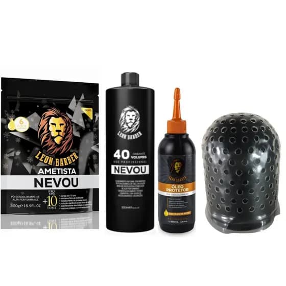 Kit Para Reflexo -1 Touca Furada Unissex  +  1 Oxigenada Nevou 40v. + 1 Pó Descolorante Ametista + 1 Óleo Protetor