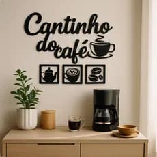Kit Plaquinha Cantinho do Café Placa Decorativa Parede 4 Unidades Modelo Preto