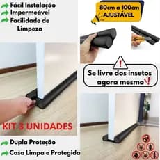 Protetor Rolinho Veda Porta Impermeável 80 cm sem Costura Preto kit