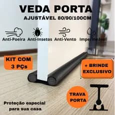 Veda Porta Ajustável kit 80cm/90 cm/100 cm – Rolinho Duplo Impermeável Contra Poeira, Insetos e Vento + Brinde Exclusivo