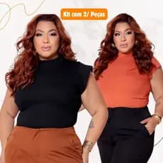 kit 2 Blusas Feminina Muscle tee Plus Size Premium Ribana Canelada Gola Redonda Básica Social Elegante