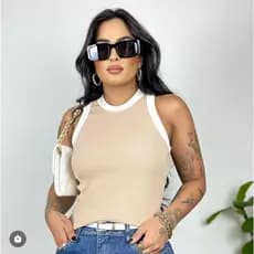 Blusa Feminina Bicolor Regata Canelada Ribana Premium Social Americana Basica Promoção