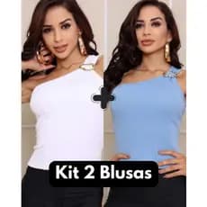 Kit 2 Blusa Regata Feminina Ribana Canelada Premiu Manga nula ombro Só com Fivela Orgânica Tendência