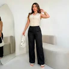 Calça Pantalona Feminina Bolso Cintura Alta Viscolinho Inverno Outono Feminino Plus Confortavel