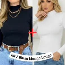 Kit 2 Blusas Manga Longa Feminina Gola Alta Cacharrel Ribana Canelada Blusa de Frio Feminina