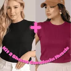 Kit 2 Blusa Femininas Ribana Canelada Muscle Tee Gola Redonda Básica Elegante Confortavel M ao G1