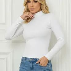 Blusa Gola Alta Manga Longa Feminina Cacharrel Ribana Canelada Blusa de Frio Feminina Elegante