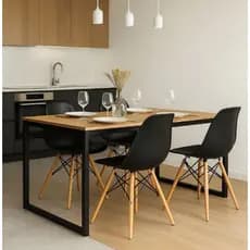 Jogo de Mesa Industrial 120x80cm com 4 Cadeiras Eames – Ideal para Sala de Jantar ou Cozinha