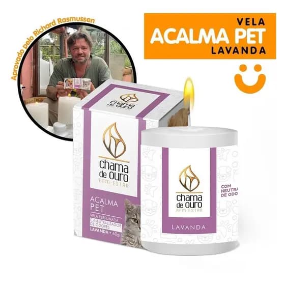 Vela Aromatica Velas Perfumada  Acalma Pet 60g Para Caes E Gatos - Perfume Lavanda