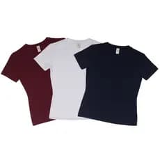 Kit 3 Blusa Feminina de Cotton Baby Look T-shirt