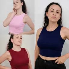 Kit 3 Cropped Regata Canelado de Gola Redonda