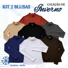 Kit 2 Blusa Térmica Feminina Peluciada de Gola Alta Segunda Pele