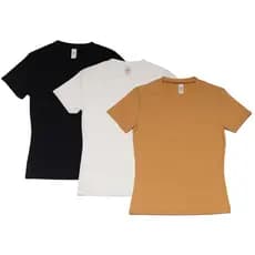 Kit 3 Blusa Canelada Gola Redonda T-Shirt de Manga Curta