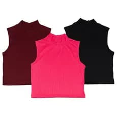 Kit 3 Cropped Regata Canelado Gola Alta
