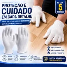 Kit 5 Luvas Brancas de Proteção Multiuso Reutilizável Anti Sujeira Manuseio Delicado