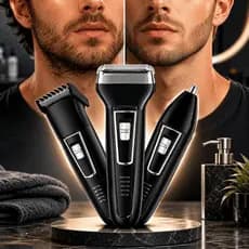 Aparador de Barba Kemei 3 em 1 Recarregável Bivolt Barbeador Elétrico Cortador de Cabelo