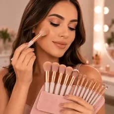 Kit Pincéis de Maquiagem 13 Peças Com Estojo Bolsa de Veludo Profissional Macio BM-F1346
