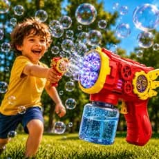 Pistola de Bolhas Automática Bubble Gun Vermelha Brinquedo Infantil Com Refil