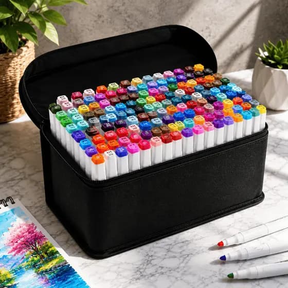 Caneta Touch Ponta Dupla 80 Cores Kit Marker Profissional com Estojo para Desenho