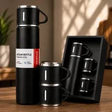 Garrafa Térmica Inox 500ml Com 2 Xícaras Personalizada Copo Térmico Preto Aço Inoxidável