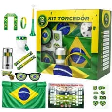 Kit Torcedor Brasil Copa 2026 12 Peças Completo Bandeira Óculos Festa Futebol Seleção Brasileira