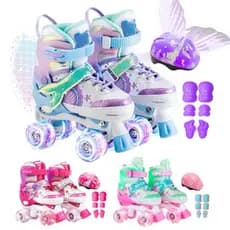 Patins Infantil Ajustável 4 Rodas Com Proteção Completo Capacete Rodinha Com LED Com Kit Proteção