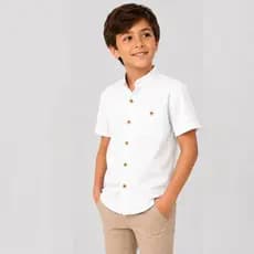 Camisa Social Infantil Menino Gola Padre Social Tecido Confortável Estiloso Com Botões Alto Slim Padrão