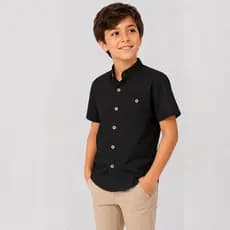 Camisa Gola Padre Infantil Social Tecido Confortável Estiloso Com Botões Alto Slim Padrão Menino Estiloso