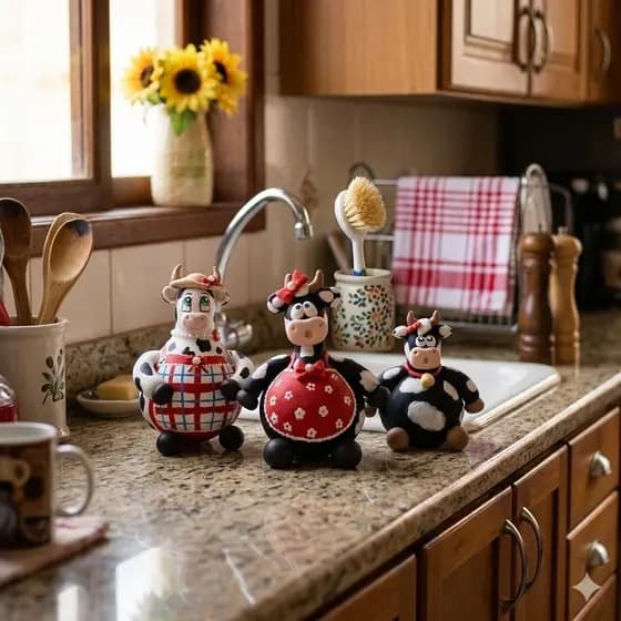 3 enfeites de cozinha feitos a mão.