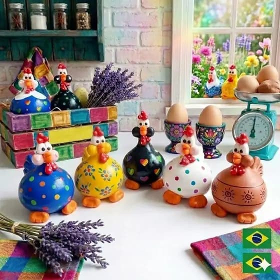 kit 5 Galinhas Bochechudas de Cabaça - Decoração Cozinha Rústica