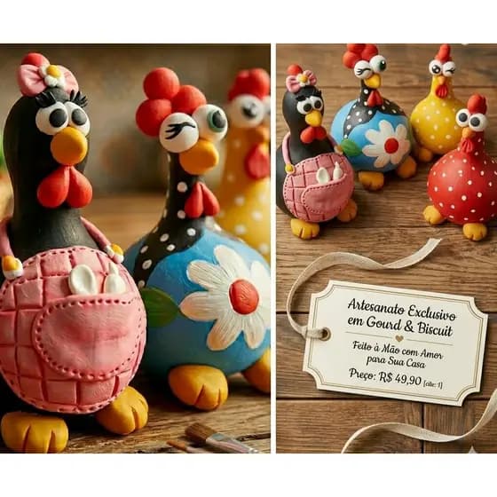 Kit 4 Galinhas De Cabaça E Biscuit Amarela Enfeite Cozinha