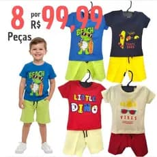 kit 8 peças de Roupa Infantil Masculino  Conjunto Infantil Menino - 4 camisa e 4 bermuda