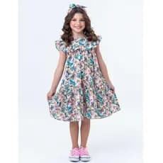 Vestido Infantil Alfaiataria Borboletas Tricoline Algodão 100% com Babado – Estampa Digital Verão