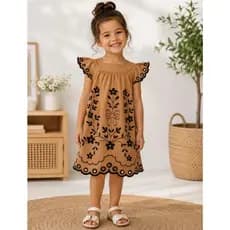 Vestido Infantil Menina em Cotton Milon acabamento em laser