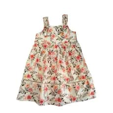 Vestido Menina Floral Rodado Algodão Tricoline 100% com Renda Palito e Alça Ajustável