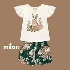 Conjunto Infantil Menina Milon Coelhinho  Blusa  Short Cotton Confortável