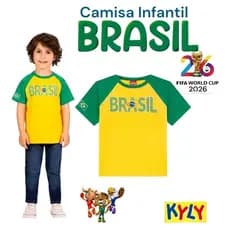 Camiseta Infantil Menino Kyly Brasil Amarela Verde 100% Algodão Copa do Mundo Roupa Futebol