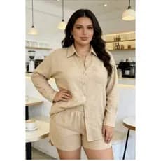 conjunto plus size Linho importado femininas modas LD64616（short com forro）