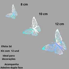 KIT com 12 Borboletas adesivas 3d Ideal para Decorações de Aniversário Sala Quarto  Ima de geladeira