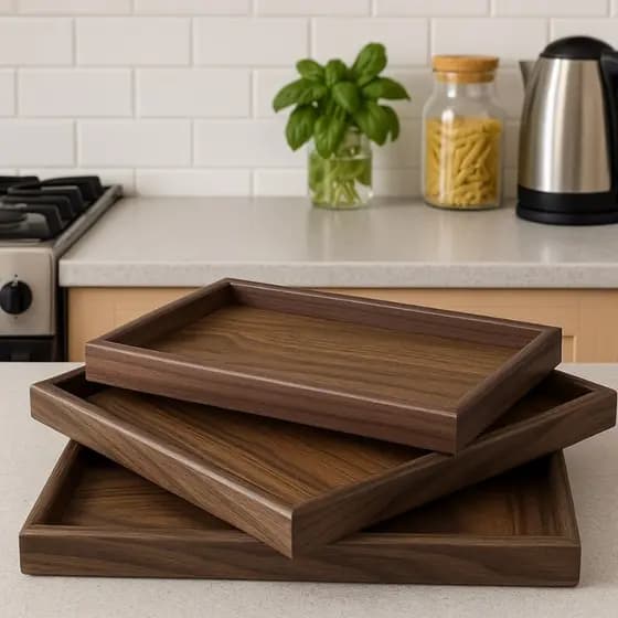 Kit 3 Bandejas De Bambu Madeira Para Cozinha Servir Decorar Conjunto Cafe da manhã Multiuso