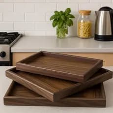 Kit 3 Bandejas De Bambu Madeira Para Cozinha Servir Decorar Conjunto Cafe da manhã Multiuso