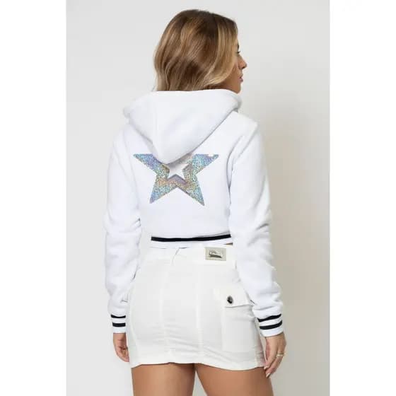 Moletom Cropped Dupla Face Com Relevo Planet Girls Branco