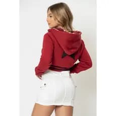 Moletom Cropped Dupla Face Com Relevo Planet Girls Vermelho Escuro