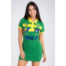 Vestido Curto Piquet Brasil Bordado Planet Girls Verde Médio