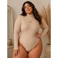 BODY SEGUNDA PELE PLUS SIZE CACHARREL MANGA LONGA GOLA ALTA LOOK INVERNO