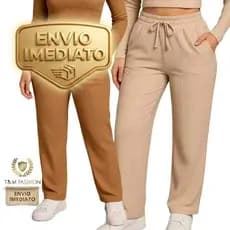 Kit 2 Calça Pantalona Feminina Canelada Premium Lisa Wide Leg Dois Bolsos Elástico Ajustável